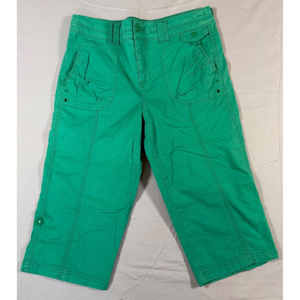Blue Earth Womens Green Stretch Cotton Cargo Capri Pants Size 8 Outdoor